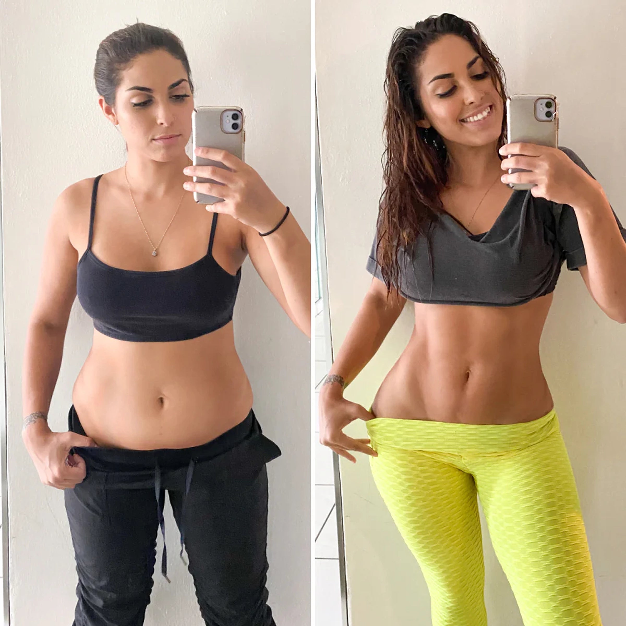 Resultados antes y después de usar faja reductora Hot Shapers, mostrando abdomen más plano y cintura definida