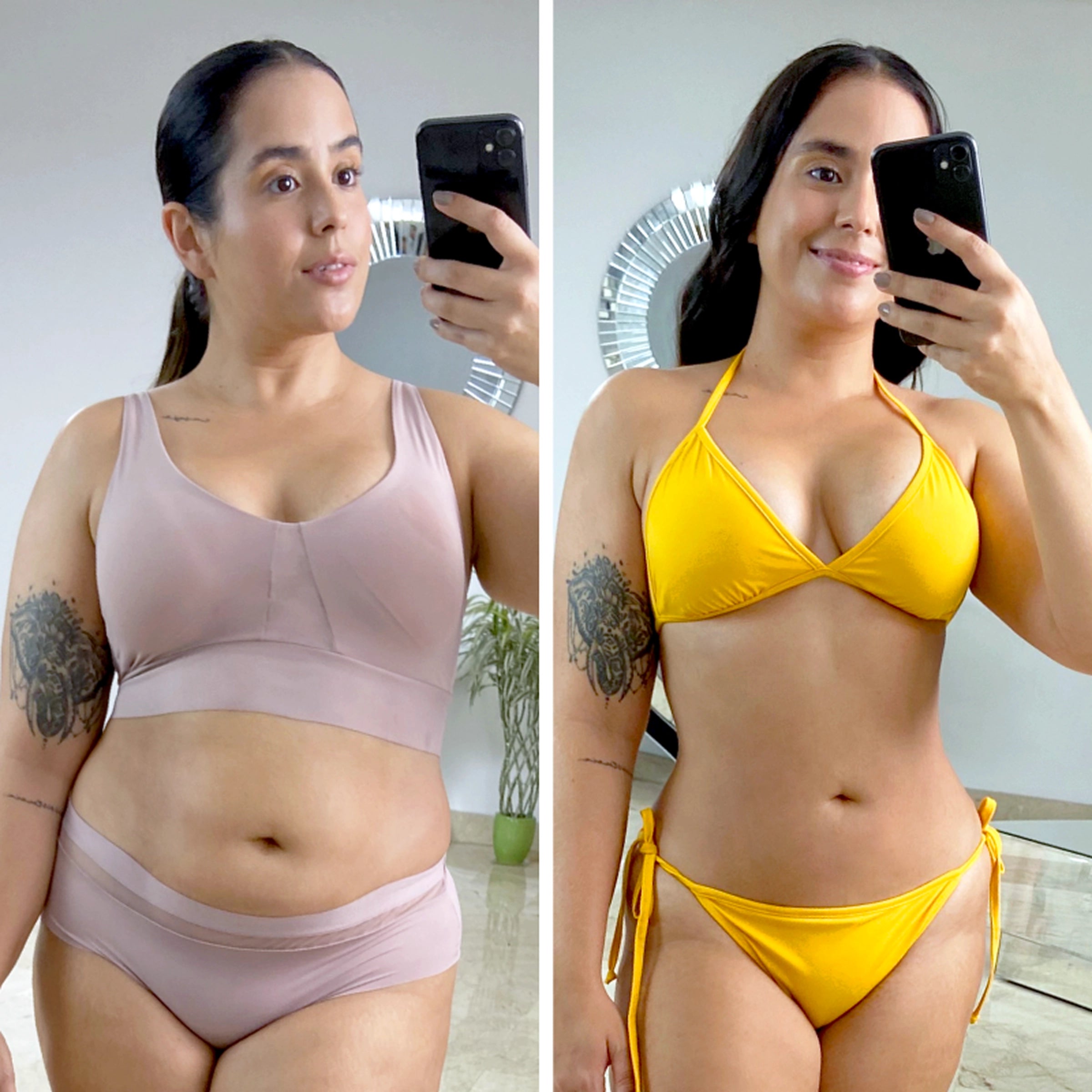 Transformación corporal antes y después de usar faja Hot Shapers mostrando cintura más definida